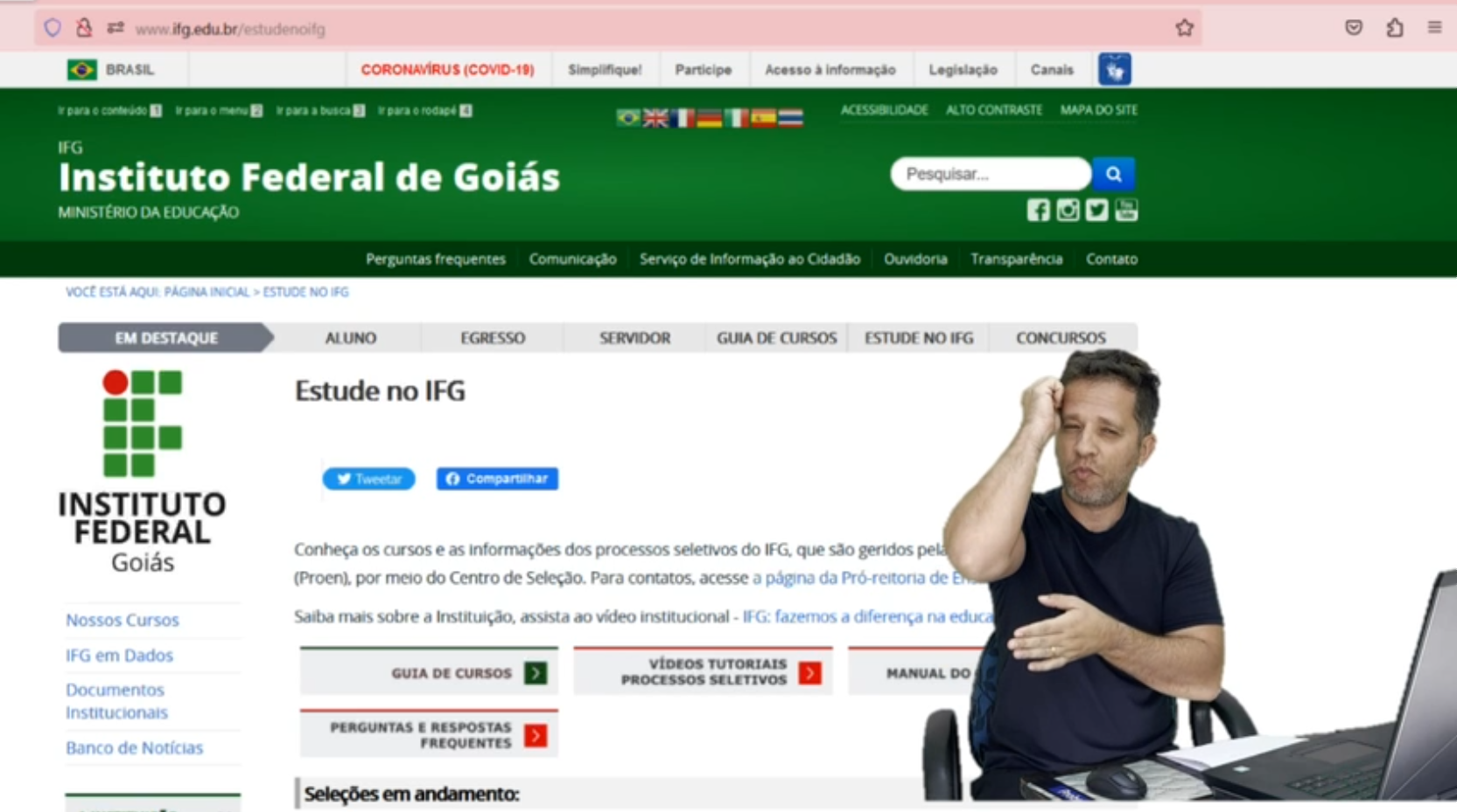 Print de tela do vídeo com orientações para inscrições no Vestibular ENEM / Vestibular IFG. Na imagem, o professor Thiago Cardoso Aguiar